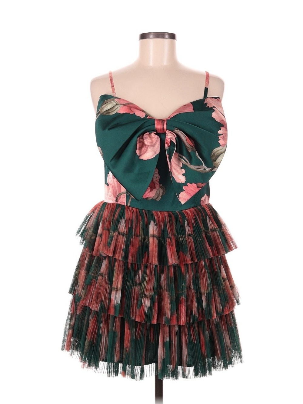 Hutch Teal & Pink Floral Bow Tiered Mini Dress